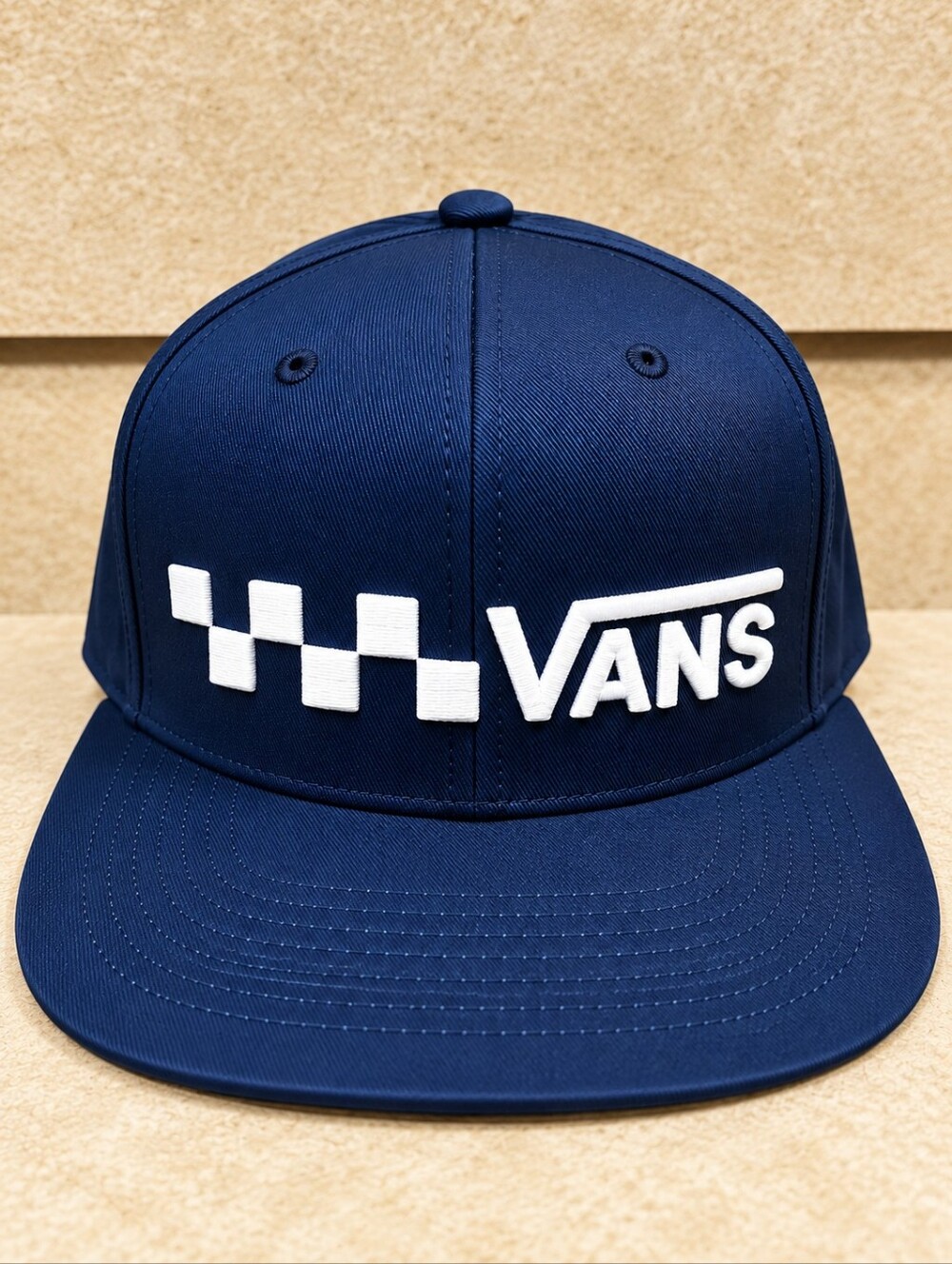 Vans Navy Blue Checkered Logo Snapback Hat Flat Brim Adjustable NWT -V
